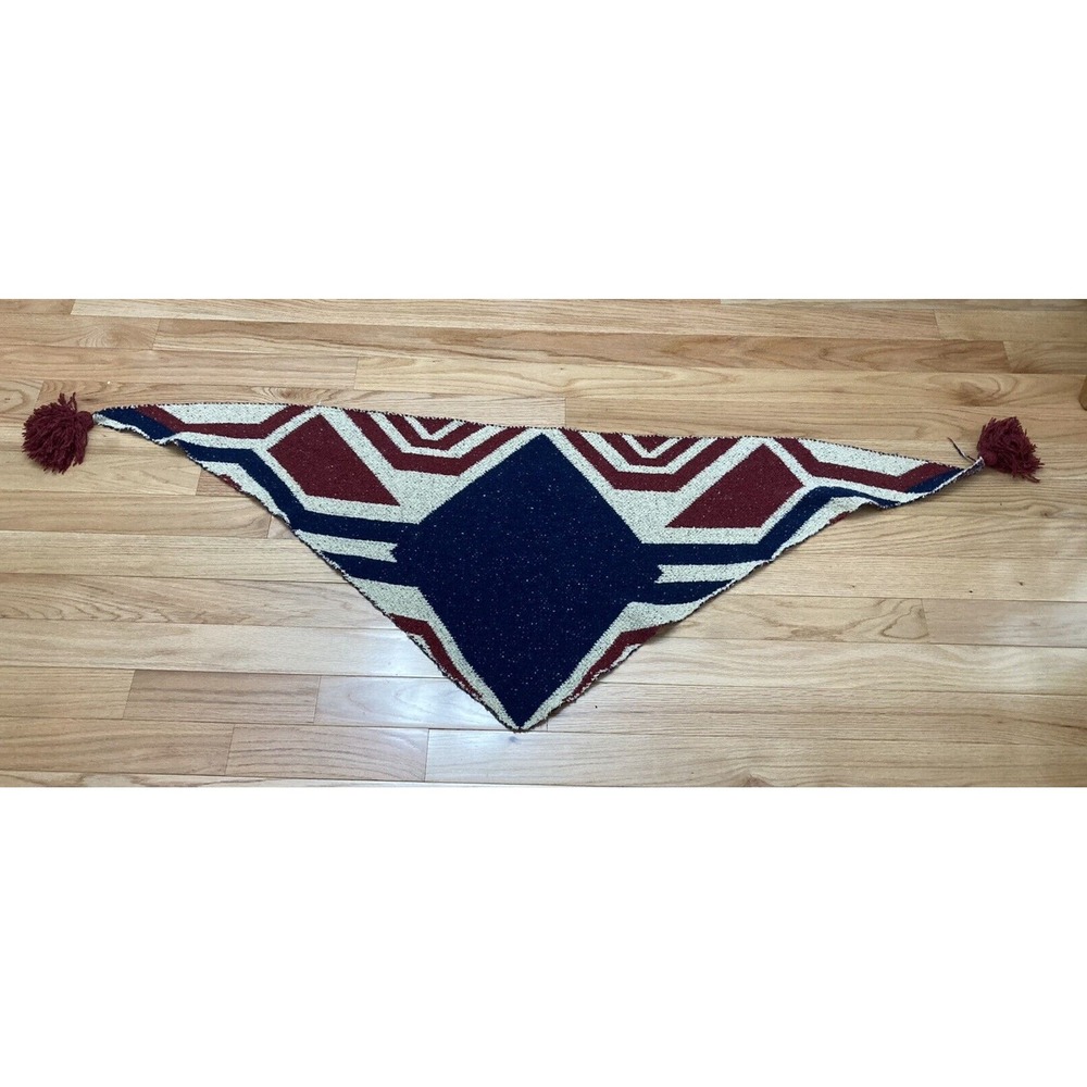 Scarf w/ Tassels Triangular Blue Red Tan‎ Soft Cozy Cowgirl Coastal Boho
